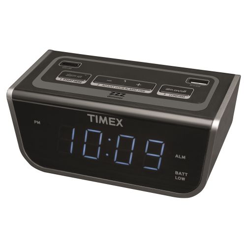 Timex T262B Bedside LED Alarm Clock with Dual USB Charging, Black